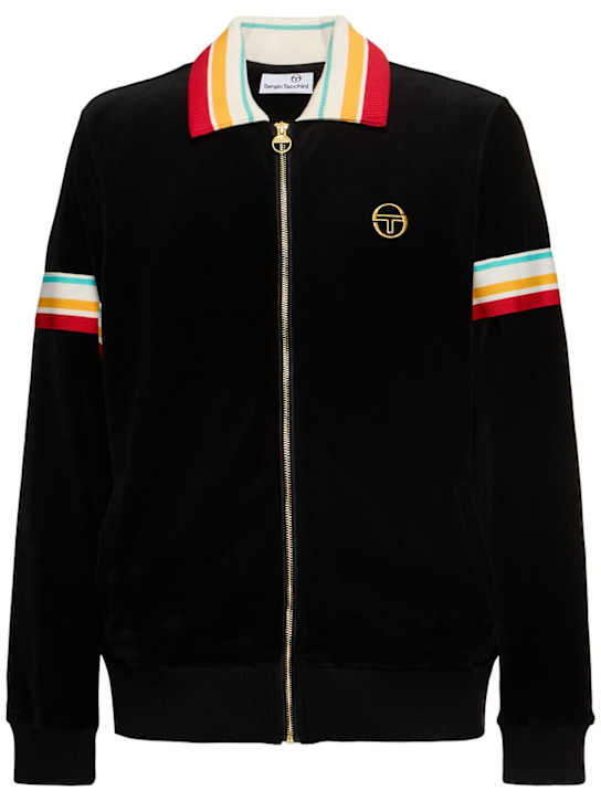 Sergio Tacchini: Slice velour track jacket - Black - men_0 | Luisa Via Roma
