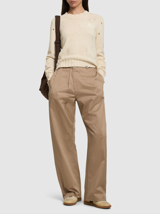 MM6 Maison Margiela: High rise cotton twill straight pants - women_1 | Luisa Via Roma
