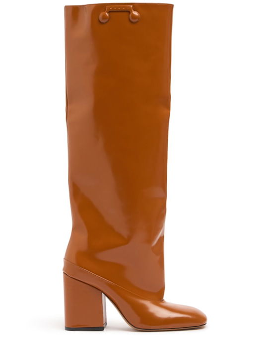 Marni: 90mm Shiny leather tall boots - women_0 | Luisa Via Roma