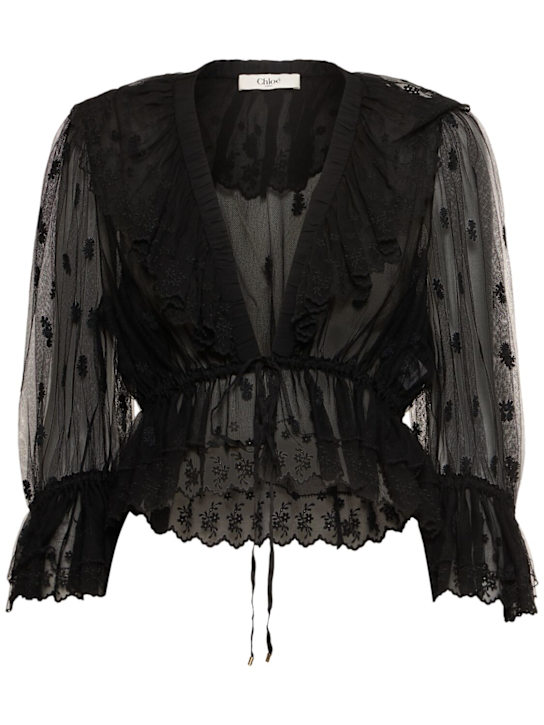 Chloé: Lingeriebluse aus Spitze mit Stickerei - Schwarz - women_0 | Luisa Via Roma