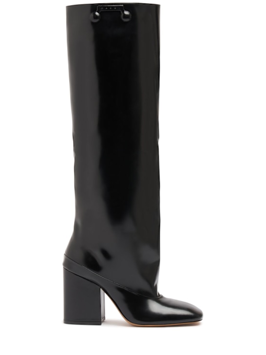 Marni: 90mm Shiny leather tall boots - Black - women_0 | Luisa Via Roma