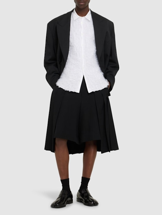 Comme des Garçons Homme Plus: Pleated wool gabardine shorts - men_1 | Luisa Via Roma