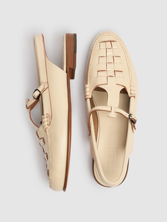 Hereu: 15mm Roqueta leather slingback flats - Off White - women_2 | Luisa Via Roma