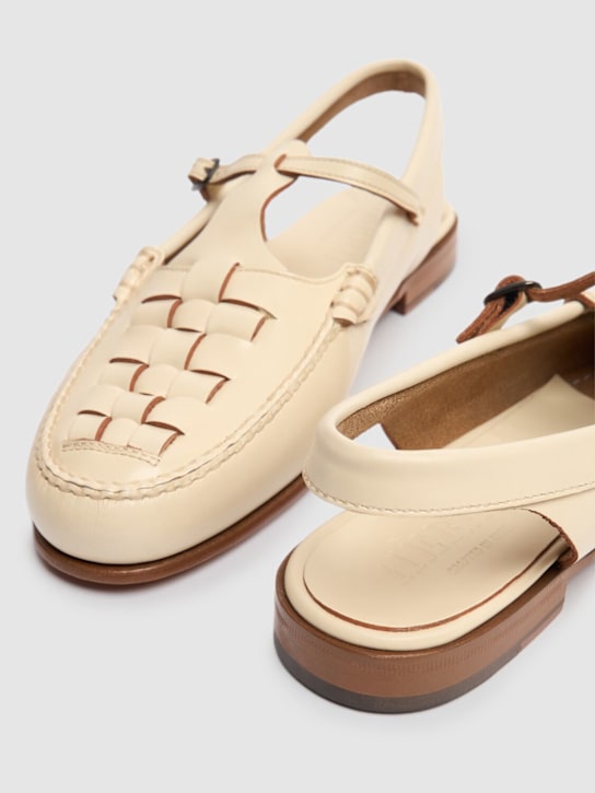 Hereu: 15mm Roqueta leather slingback flats - Off White - women_3 | Luisa Via Roma