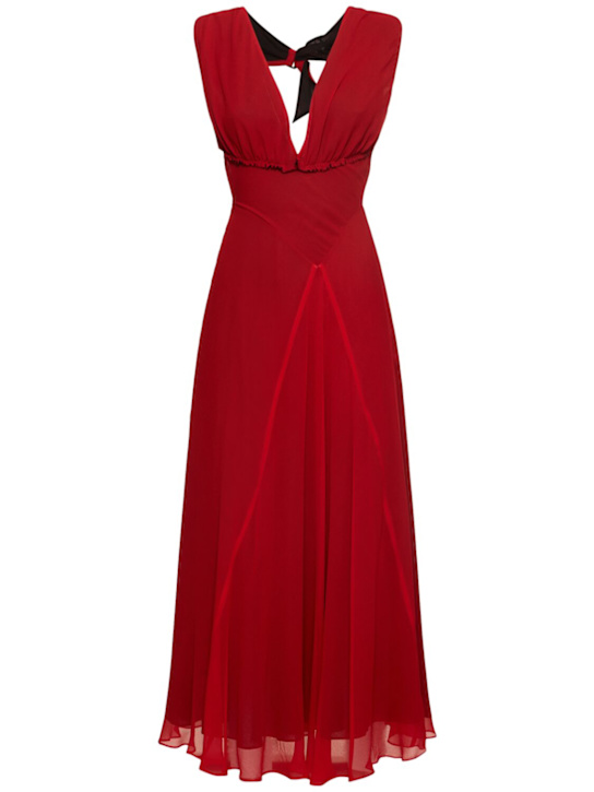 Yohji Yamamoto: Vestito midi in chiffon con cutout - Rosso - women_0 | Luisa Via Roma