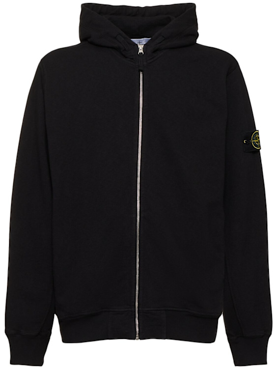 Stone Island: Cotton zip hoodie - Black - men_0 | Luisa Via Roma