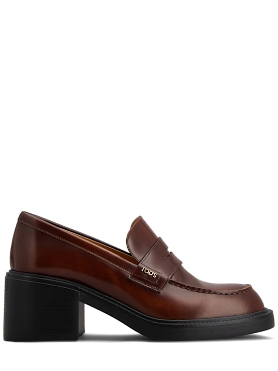 Tod's: 60mm Brushed leather heeled loafers - women_0 | Luisa Via Roma