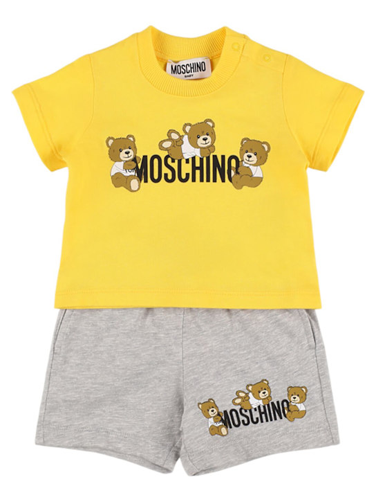 Moschino: プリント入りジャージーTシャツ＆ショートパンツ - kids-girls_0 | Luisa Via Roma