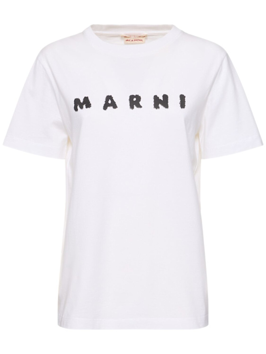 Marni: Jersey logo short sleeved t-shirt - White - women_0 | Luisa Via Roma