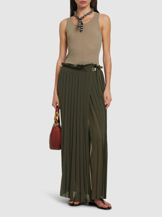 AMI Paris: Pleated crepe long skirt - Green - women_1 | Luisa Via Roma