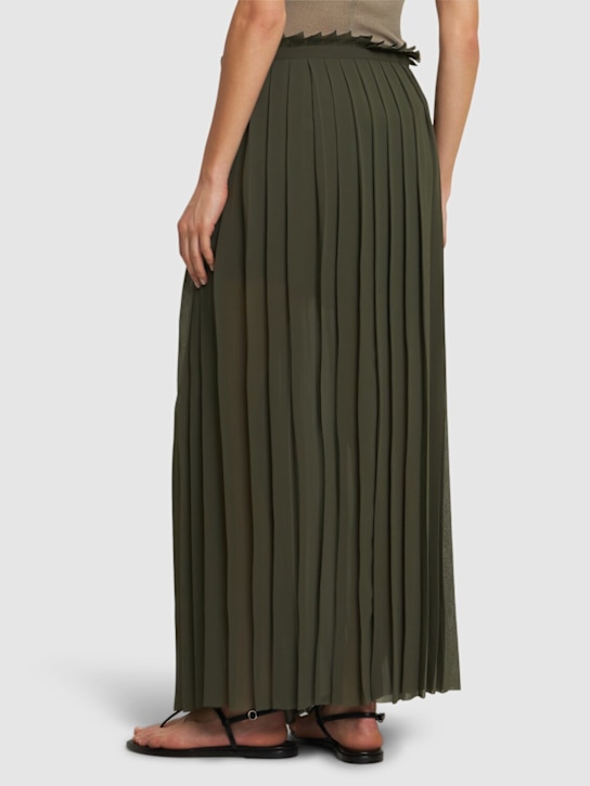 AMI Paris: Pleated crepe long skirt - Green - women_2 | Luisa Via Roma