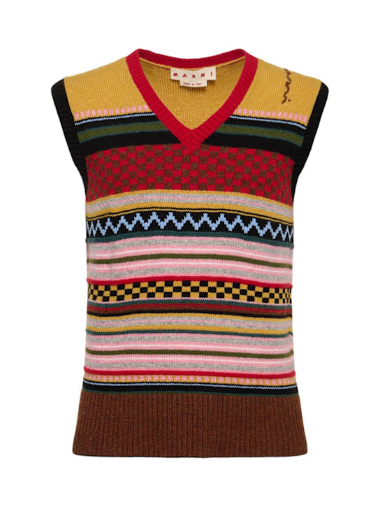 Marni: Knitted wool vest - Multicolor - men_0 | Luisa Via Roma