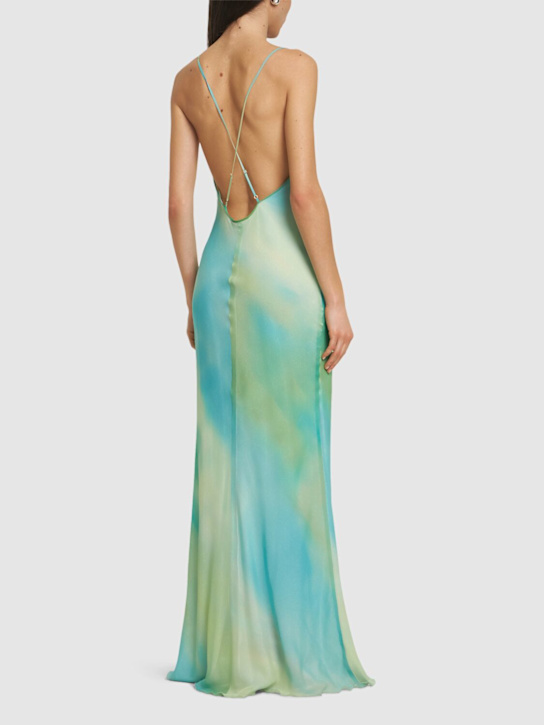 Mvp Wardrobe: Aurora printed silk long dress - Blue/Multi - women_2 | Luisa Via Roma