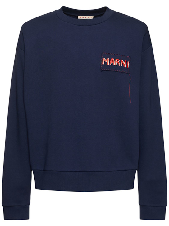 Marni: Logo crewneck sweatshirt - Blue - men_0 | Luisa Via Roma
