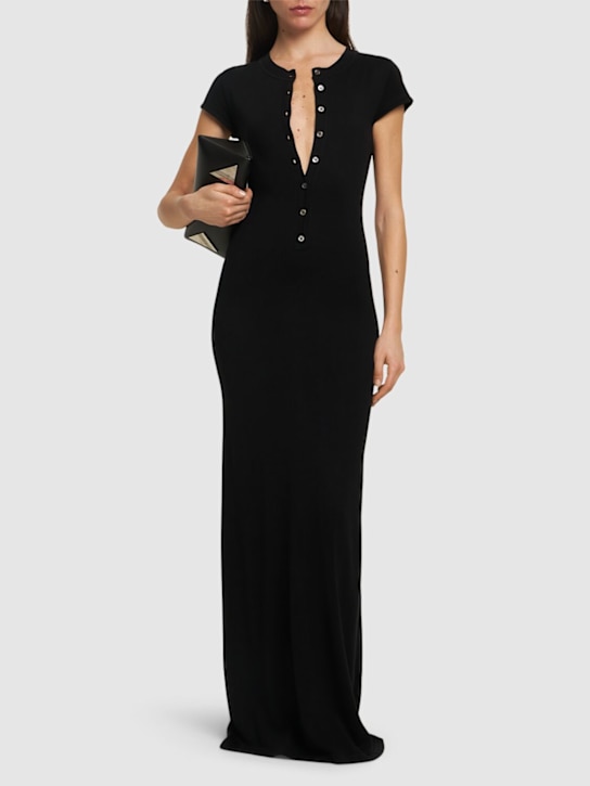 Aya Muse: Buttoned silk & viscose knit long dress - women_1 | Luisa Via Roma