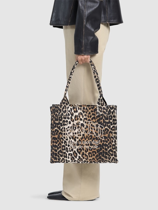 GANNI: Large Easy logo cotton tote bag - women_1 | Luisa Via Roma