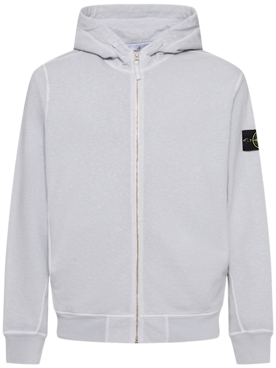 Stone Island: Cotton zip hoodie - Pearl Grey - men_0 | Luisa Via Roma