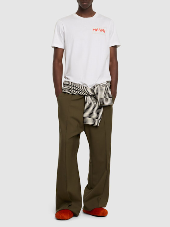 Marni: Logo crewneck t-shirt - ベージュ - men_1 | Luisa Via Roma