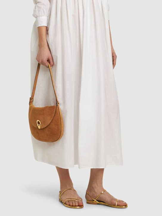 Studio Amelia: 10mm Helix metallic leather flat sandals - Gold - women_1 | Luisa Via Roma