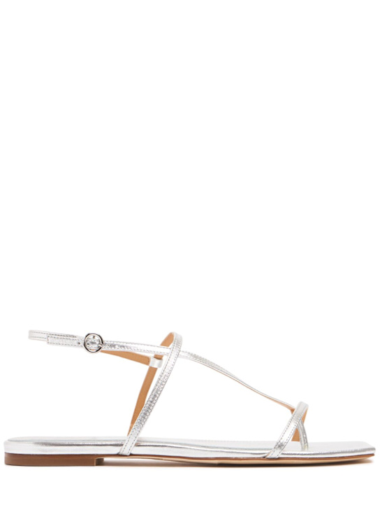 Aeyde: 10mm Ella metallic leather thong sandals - Laminated Silve - women_0 | Luisa Via Roma