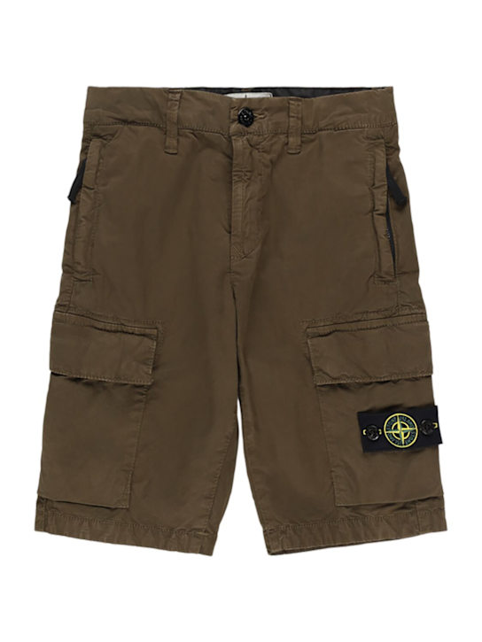 Stone Island Junior: ストレッチコットンギャバジンカーゴショートパンツ - ミリタリーグリーン - kids-boys_0 | Luisa Via Roma