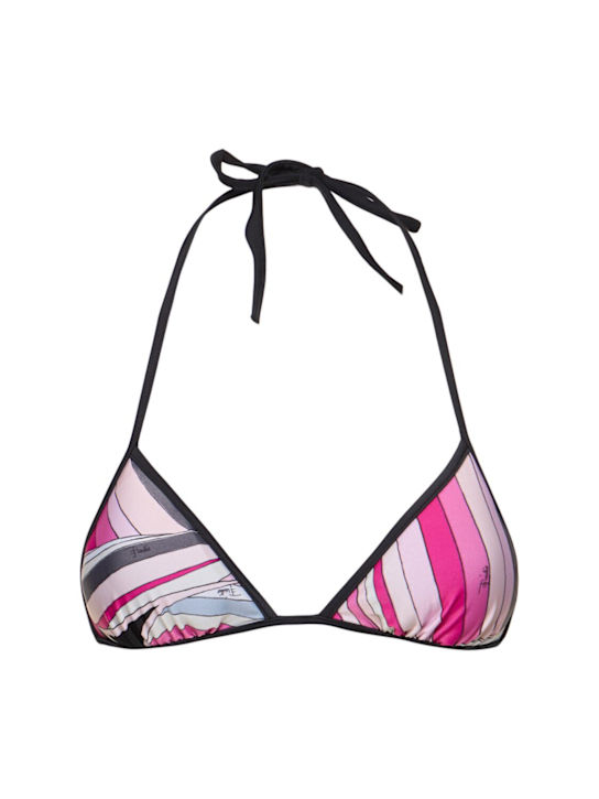 Pucci: Printed lycra triangle bikini top - Black/Fuchsia - women_0 | Luisa Via Roma