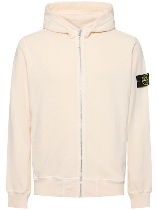 Stone Island: Cotton zip hoodie - Ivory - men_0 | Luisa Via Roma