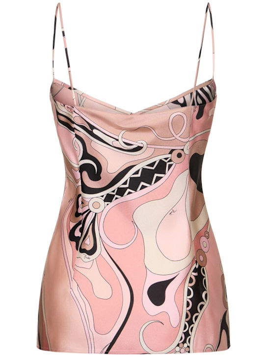 Pucci: 印花真丝斜纹吊带背心 - 裸色/多色 - women_3 | Luisa Via Roma