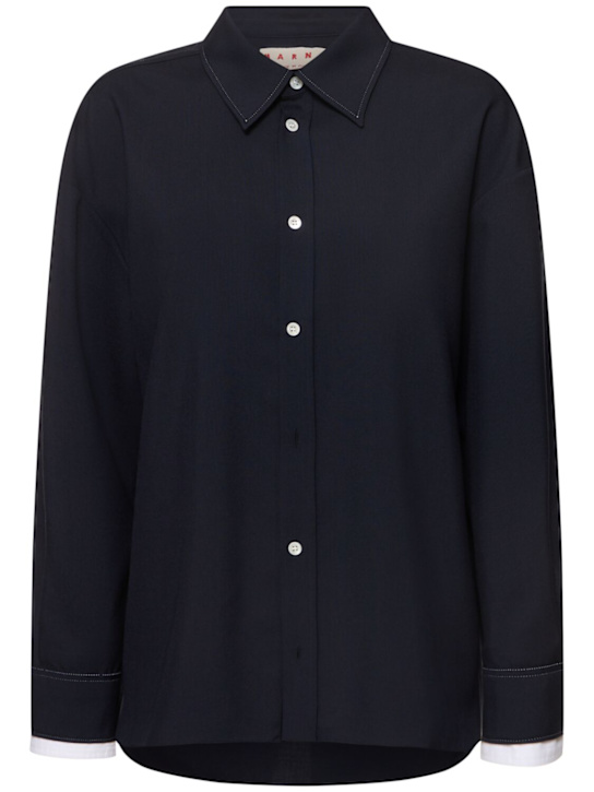 Marni: Wool classic shirt - Navy - women_0 | Luisa Via Roma