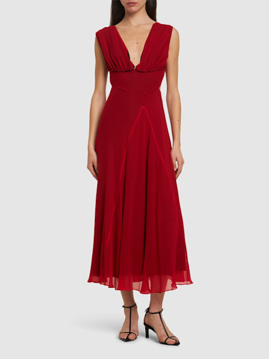 Yohji Yamamoto: Vestito midi in chiffon con cutout - Rosso - women_1 | Luisa Via Roma