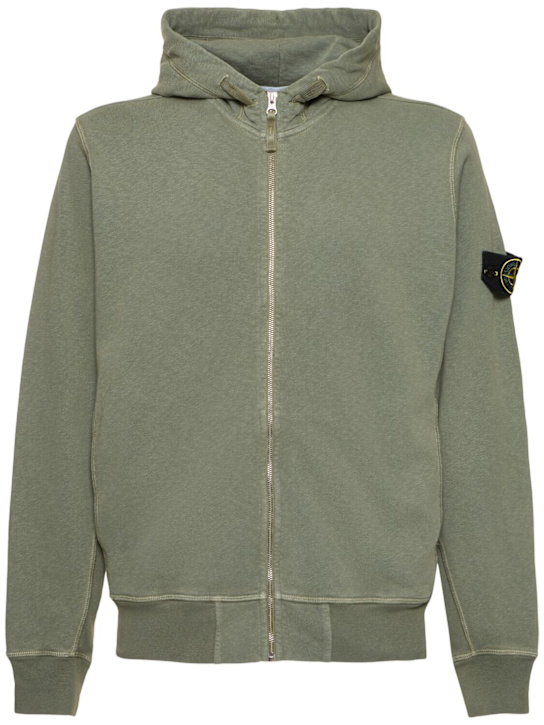 Stone Island: Cotton zip hoodie - Musk - men_0 | Luisa Via Roma