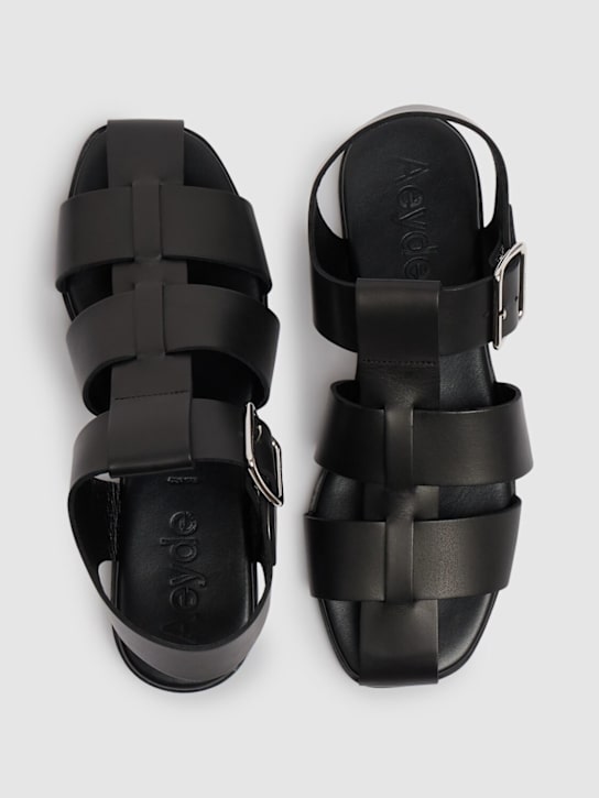 Aeyde: 10mm Whit leather fisherman sandals - Black - women_1 | Luisa Via Roma