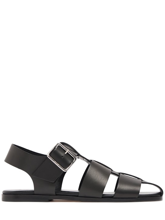 Aeyde: 10mm Whit leather fisherman sandals - Black - women_0 | Luisa Via Roma