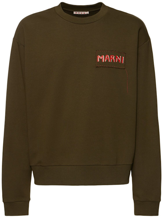 Marni: Logo crewneck sweatshirt - Green - men_0 | Luisa Via Roma