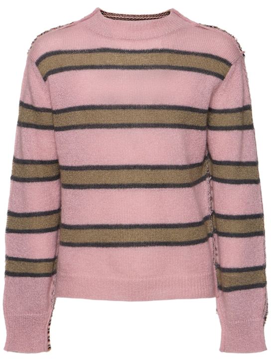 Marni: Mixed striped roundneck sweater - Pink Soft - men_0 | Luisa Via Roma