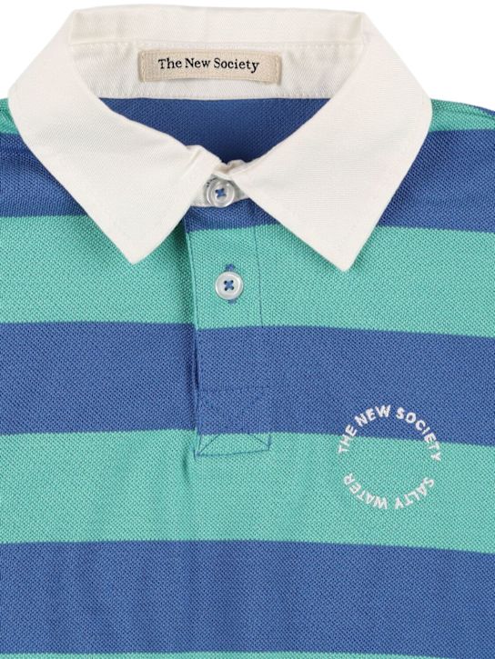 The New Society: Polo de jersey de algodón a rayas - Azul/Verde - kids-boys_1 | Luisa Via Roma