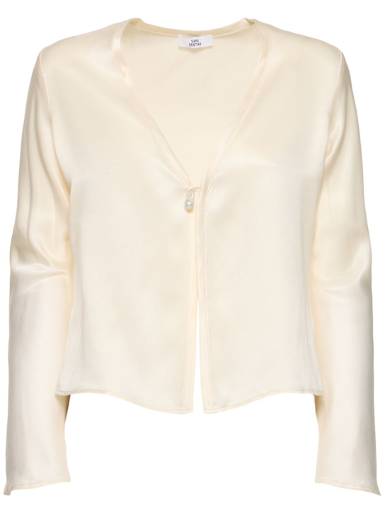 Sara Cristina: Nerea silk long sleeve top w/ pearl - women_0 | Luisa Via Roma