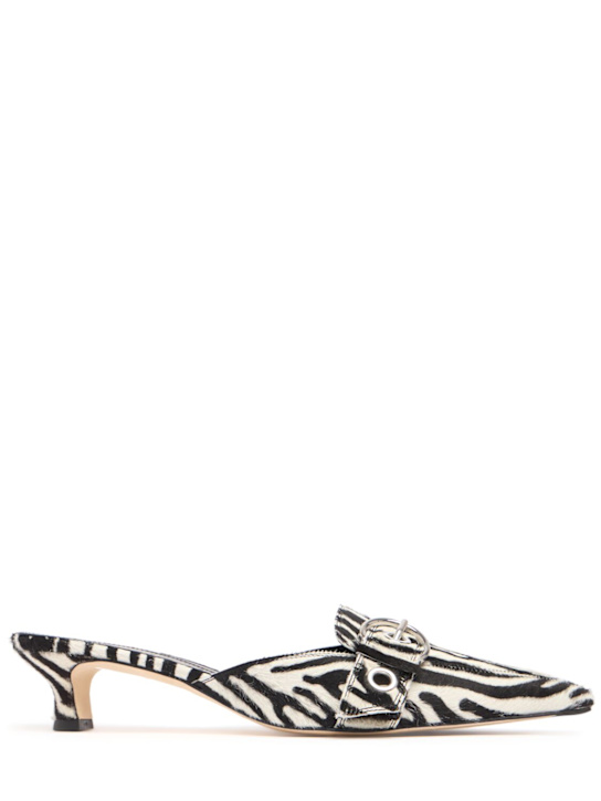 Aeyde: 35mm Danielle zebra pony skin mules - women_0 | Luisa Via Roma