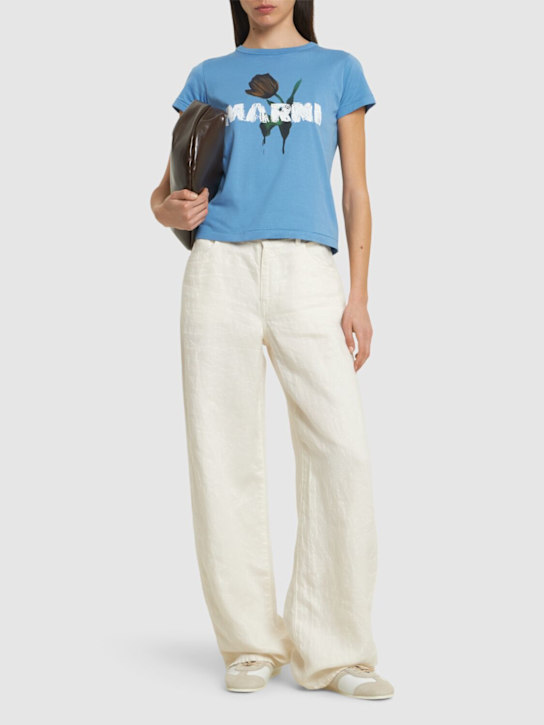 Marni: Jersey logo short sleeved t-shirt - Blue - women_1 | Luisa Via Roma