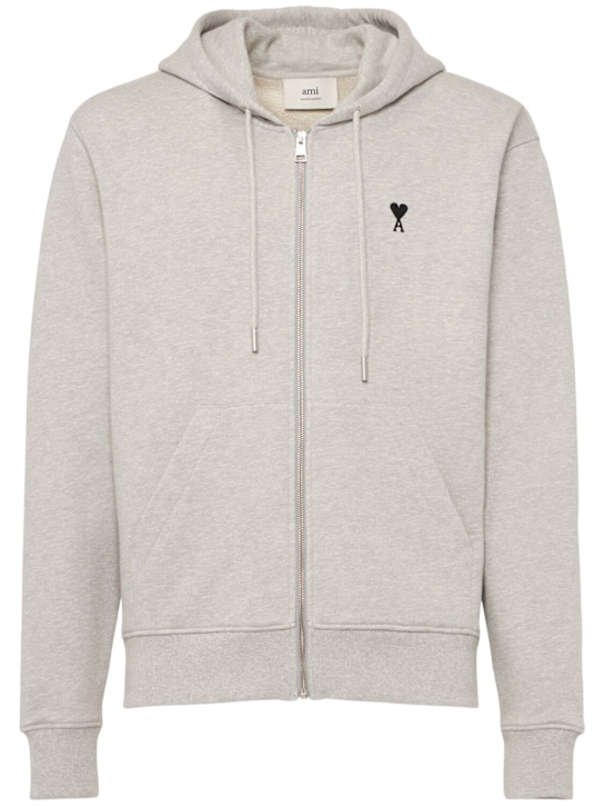 AMI Paris: Cotton zip sweatshirt hoodie - men_0 | Luisa Via Roma