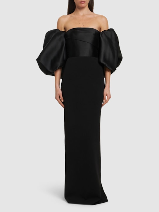 Solace London: Floris twill & crepe knit maxi dress - Black - women_1 | Luisa Via Roma