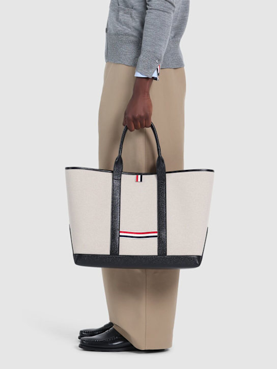 Thom Browne: Medium cotton tote bag - men_1 | Luisa Via Roma