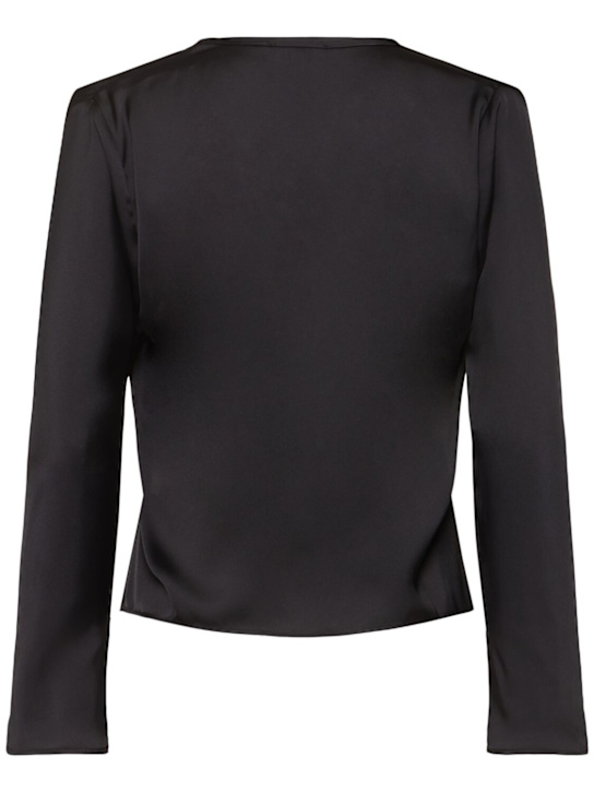 Sara Cristina: Nerea silk long sleeve top w/ pearl - Black - women_3 | Luisa Via Roma
