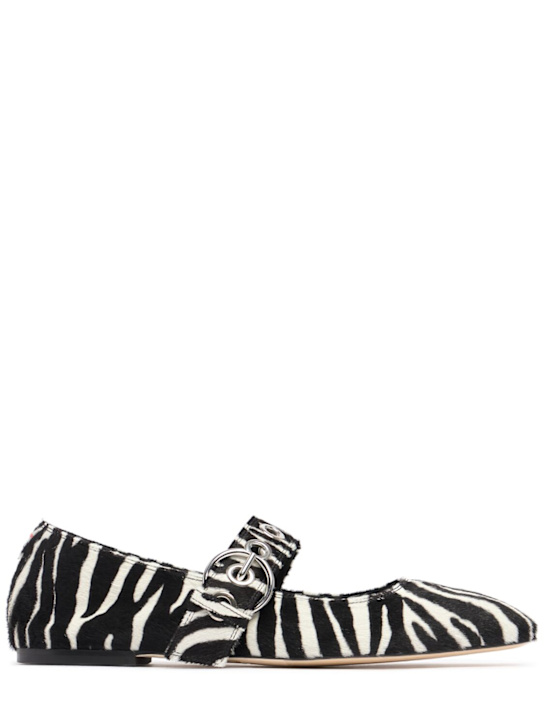 Aeyde: 10mm Uma zebra print ballerina flats - White/Black - women_0 | Luisa Via Roma