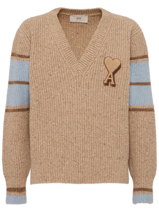 AMI Paris: College  wool knit v necksweater - men_0 | Luisa Via Roma