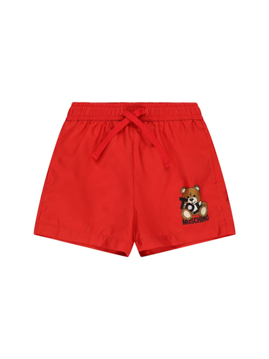 Moschino: Printed cotton sweat shorts - Red - kids-boys_0 | Luisa Via Roma