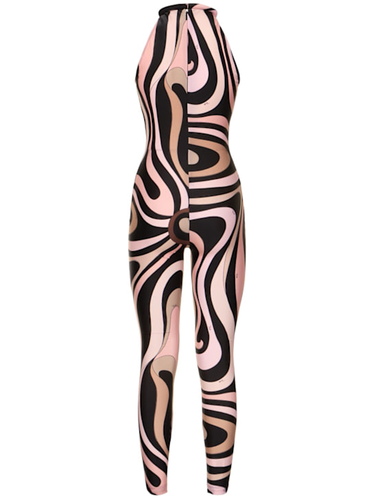 Pucci: 印花莱卡长款连身裤 - 黑色/裸色 - women_3 | Luisa Via Roma