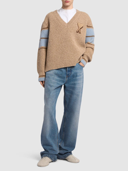 AMI Paris: College  wool knit v necksweater - men_1 | Luisa Via Roma