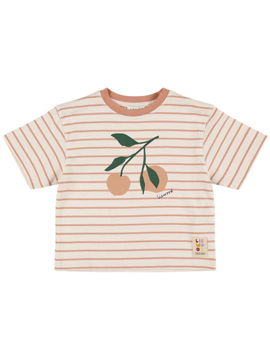 Liewood: Striped cotton jersey t-shirt - White/Pink - kids-girls_0 | Luisa Via Roma