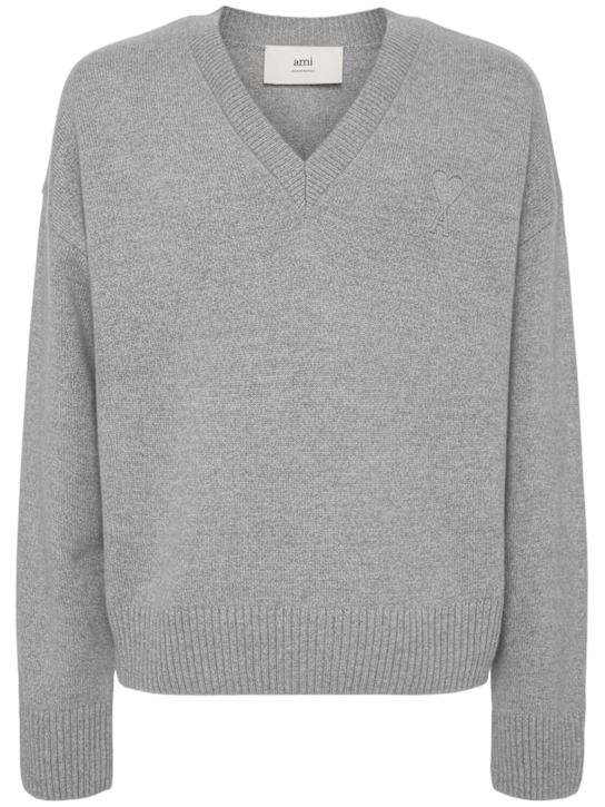 AMI Paris: Wool & cashmere knit v neck sweater - men_0 | Luisa Via Roma